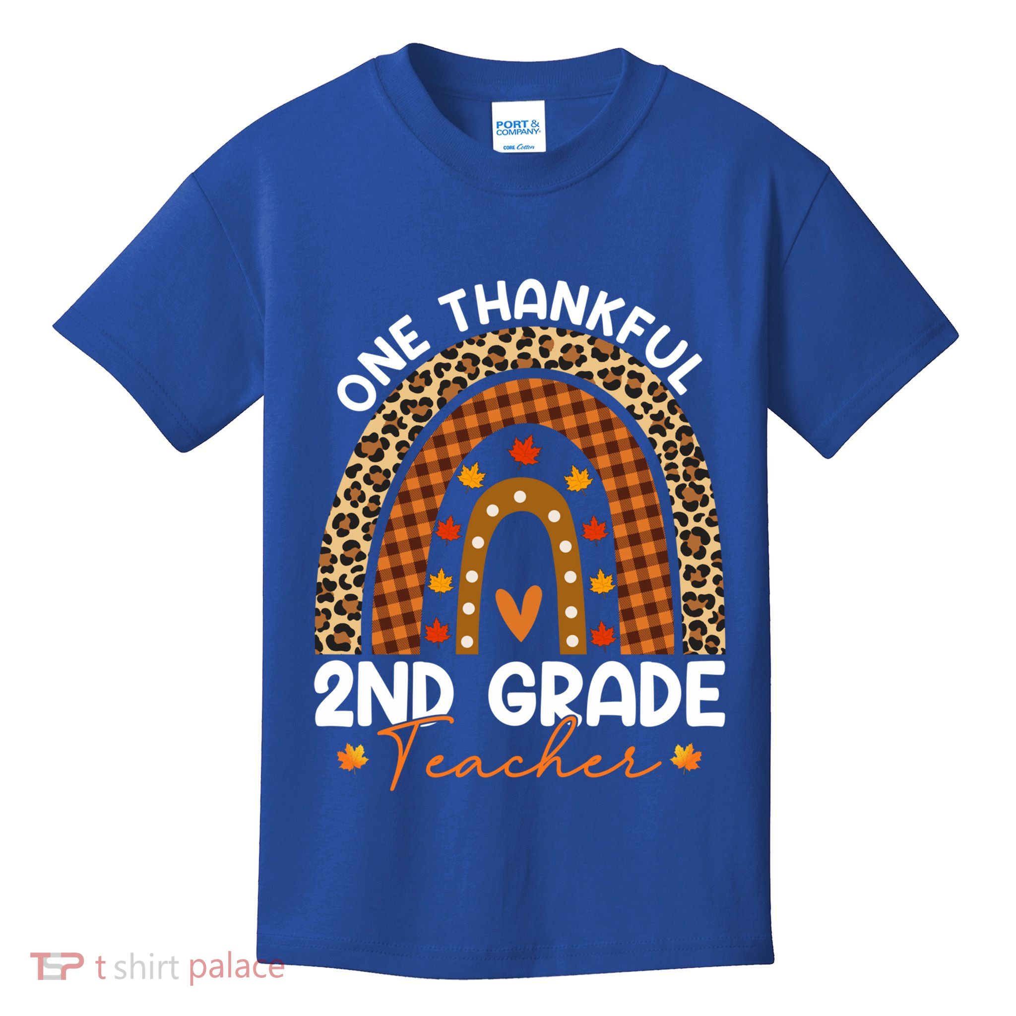 Thanksgiving Rainbow Leopard One Thankful 2nd Grade Teacher Gift Kids T-Shirt
