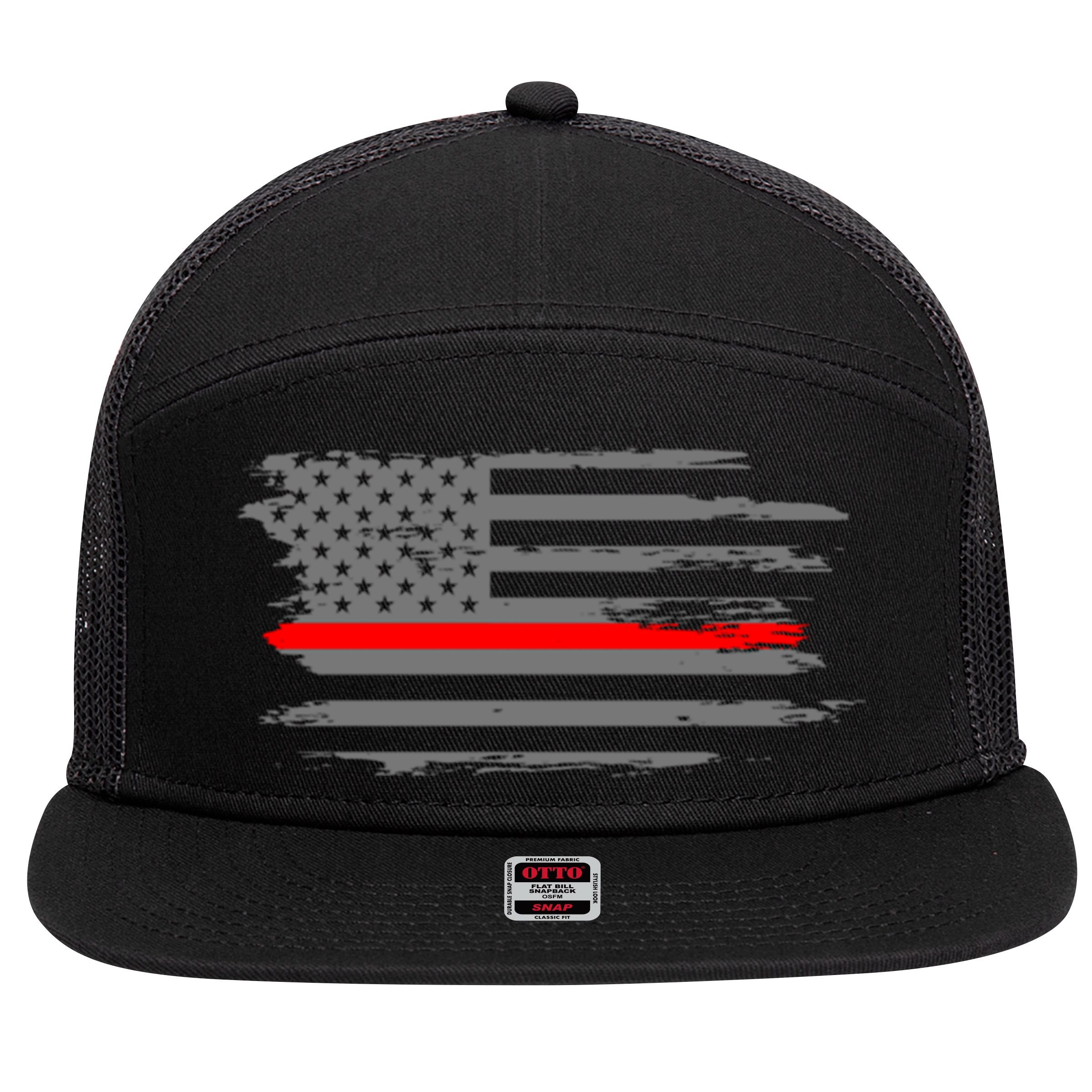 Thin Red Line Fire Fire And Rescue American Flag Gift 7 Panel Mesh Trucker Snapback Hat