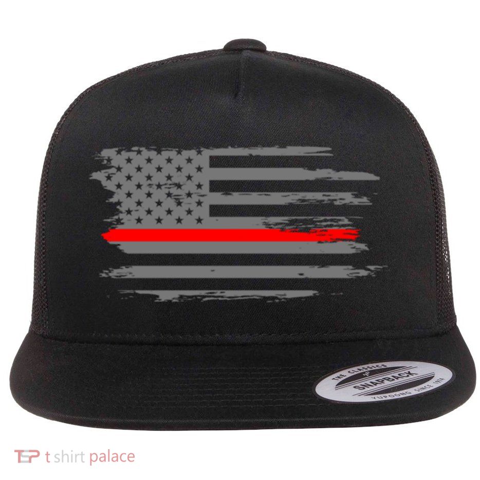 Thin Red Line Fire Fire And Rescue American Flag Gift Flatbill Hat
