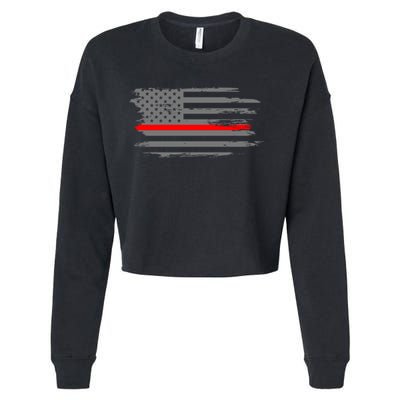 Thin Red Line Fire Fire And Rescue American Flag Gift Cropped Pullover Crew
