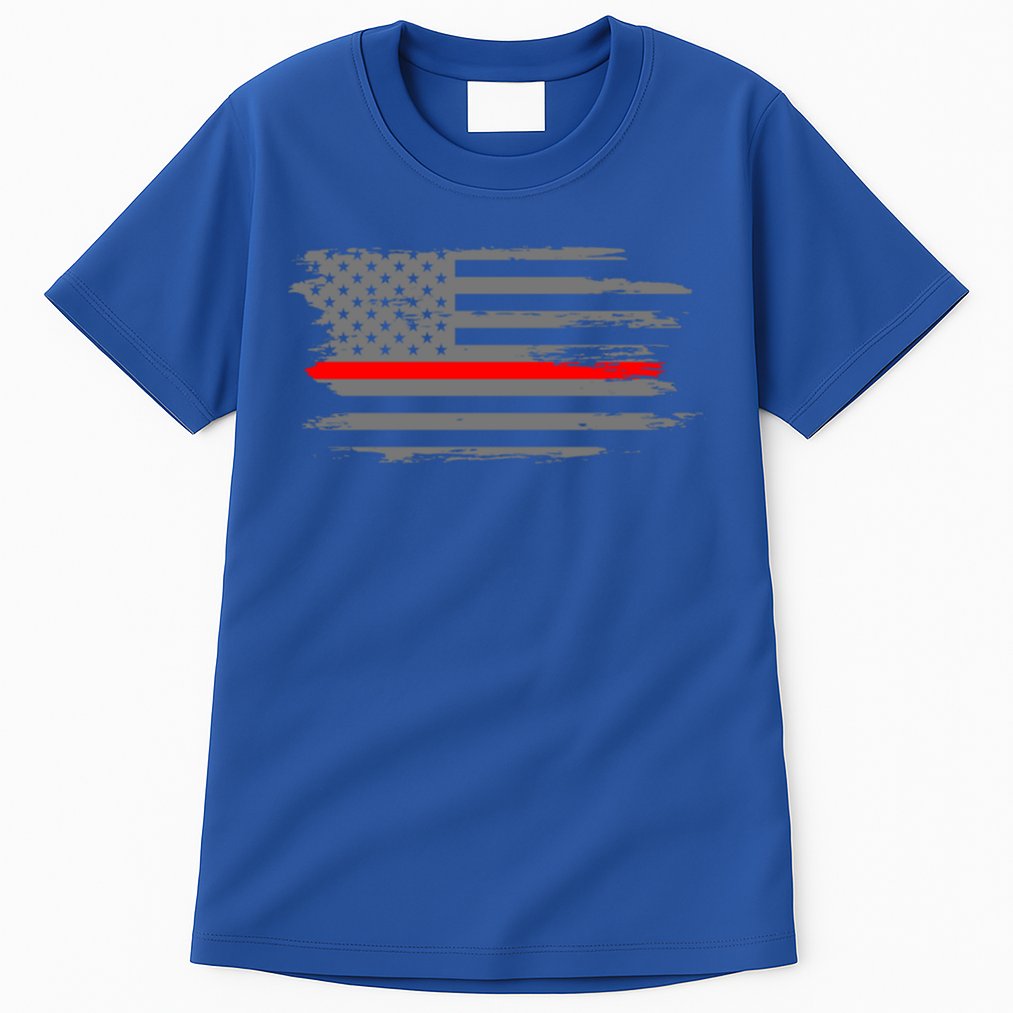 Thin Red Line Fire Fire And Rescue American Flag Gift Tall T-Shirt