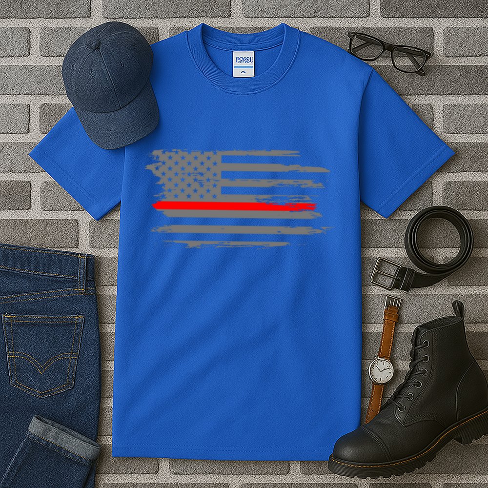 Thin Red Line Fire Fire And Rescue American Flag Gift Tall T-Shirt