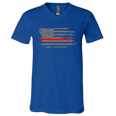 Thin Red Line Fire Fire And Rescue American Flag Gift V-Neck T-Shirt