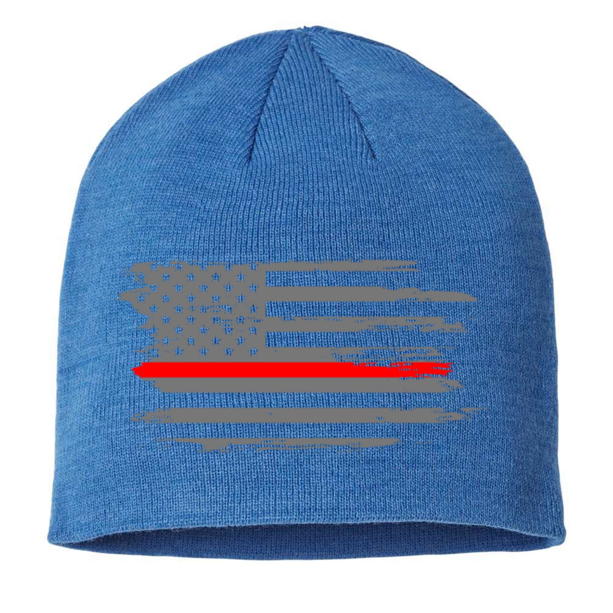 Thin Red Line Fire Fire And Rescue American Flag Gift Sustainable Beanie