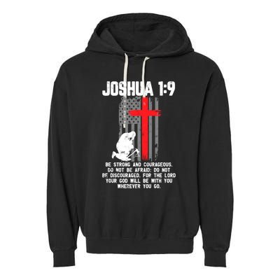 Thin Red Line Firefighter Cross Bible Verse Christian Gift Garment-Dyed Fleece Hoodie