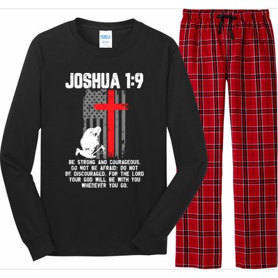 Thin Red Line Firefighter Cross Bible Verse Christian Gift Long Sleeve Pajama Set