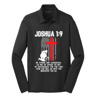 Thin Red Line Firefighter Cross Bible Verse Christian Gift Silk Touch Performance Long Sleeve Polo