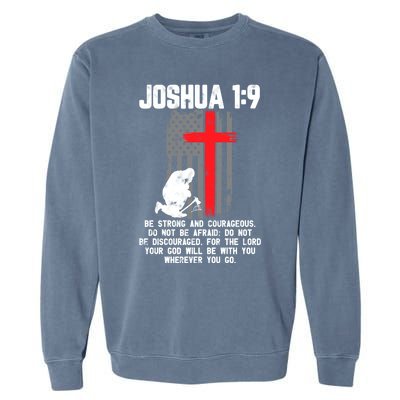 Thin Red Line Firefighter Cross Bible Verse Christian Gift Garment-Dyed Sweatshirt