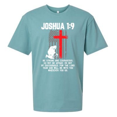 Thin Red Line Firefighter Cross Bible Verse Christian Gift Sueded Cloud Jersey T-Shirt