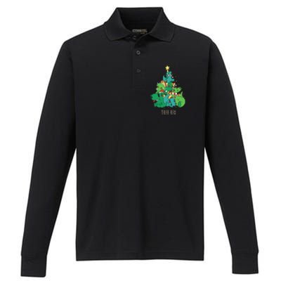 Tree Rex Merry Christmas Funny Tree Rex Christmas Gift Performance Long Sleeve Polo