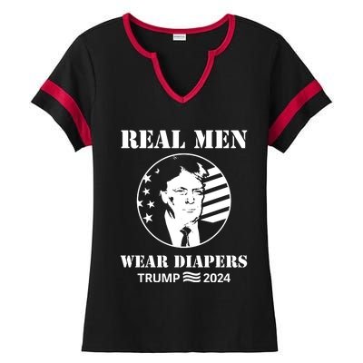 Trump Real Me.N Wear Diapers Trump 2024 Ladies Halftime Notch Neck Tee