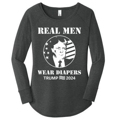 Trump Real Me.N Wear Diapers Trump 2024 Women's Perfect Tri Tunic Long Sleeve Shirt