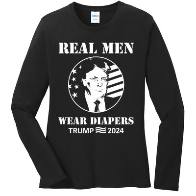 Trump Real Me.N Wear Diapers Trump 2024 Ladies Long Sleeve Shirt