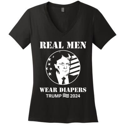 Trump Real Me.N Wear Diapers Trump 2024 Women's V-Neck T-Shirt