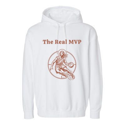 The Real Mvp Jesus Garment-Dyed Fleece Hoodie