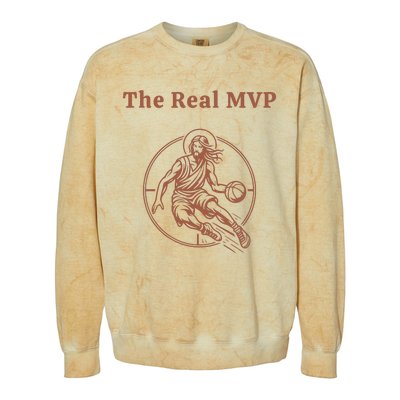 The Real Mvp Jesus Colorblast Crewneck Sweatshirt