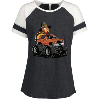 Turkey Riding Monster Truck For Thanksgiving Enza Ladies Jersey Colorblock Tee