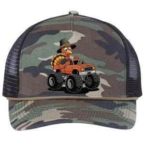 Turkey Riding Monster Truck For Thanksgiving Retro Rope Trucker Hat Cap