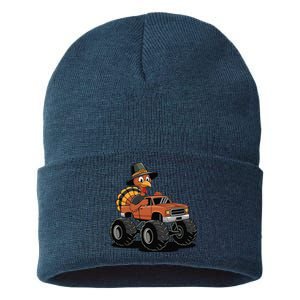 Turkey Riding Monster Truck For Thanksgiving Sustainable Knit Beanie