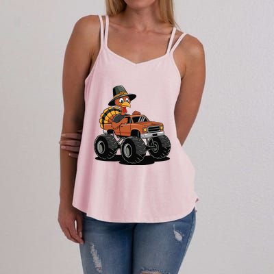 Turkey Riding Monster Truck For Thanksgiving Women's Strappy Tank