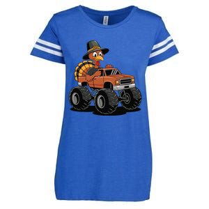 Turkey Riding Monster Truck For Thanksgiving Enza Ladies Jersey Football T-Shirt