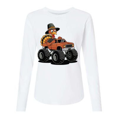 Turkey Riding Monster Truck For Thanksgiving Womens Cotton Relaxed Long Sleeve T-Shirt