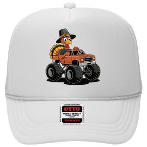 Turkey Riding Monster Truck For Thanksgiving High Crown Mesh Back Trucker Hat