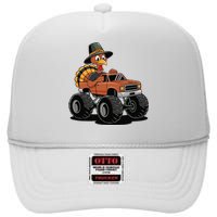 Turkey Riding Monster Truck For Thanksgiving High Crown Mesh Back Trucker Hat