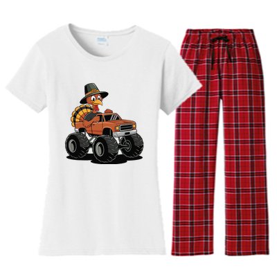 Turkey Riding Monster Truck For Thanksgiving Women's Flannel Pajama Set