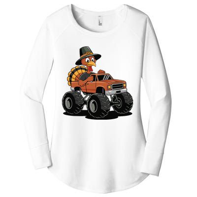 Turkey Riding Monster Truck For Thanksgiving Women's Perfect Tri Tunic Long Sleeve Shirt