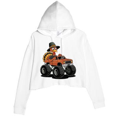 Turkey Riding Monster Truck For Thanksgiving Crop Fleece Hoodie