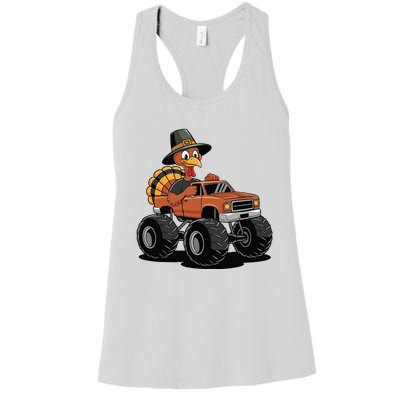 Turkey Riding Monster Truck For Thanksgiving Women's Racerback Tank