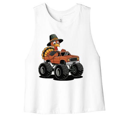 Turkey Riding Monster Truck For Thanksgiving Women's Racerback Cropped Tank