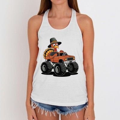 Turkey Riding Monster Truck For Thanksgiving Women's Knotted Racerback Tank