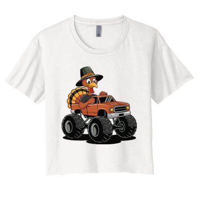 Turkey Riding Monster Truck For Thanksgiving Women's Crop Top Tee