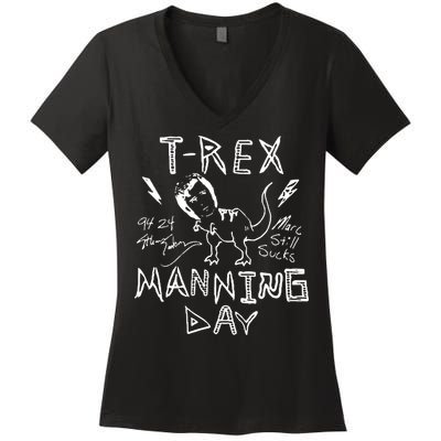 T Rex Manning Day Retro 90s Women's V-Neck T-Shirt