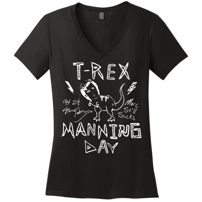 T Rex Manning Day Retro 90s Women's V-Neck T-Shirt