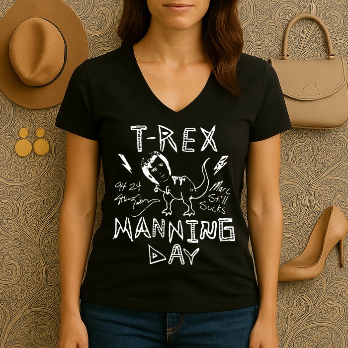 T Rex Manning Day Retro 90s Women's V-Neck T-Shirt