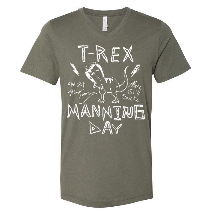 T Rex Manning Day Retro 90s V-Neck T-Shirt