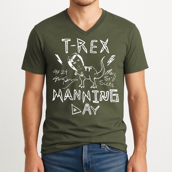 T Rex Manning Day Retro 90s V-Neck T-Shirt