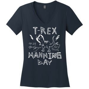 T Rex Manning Day Retro 90s Women's V-Neck T-Shirt