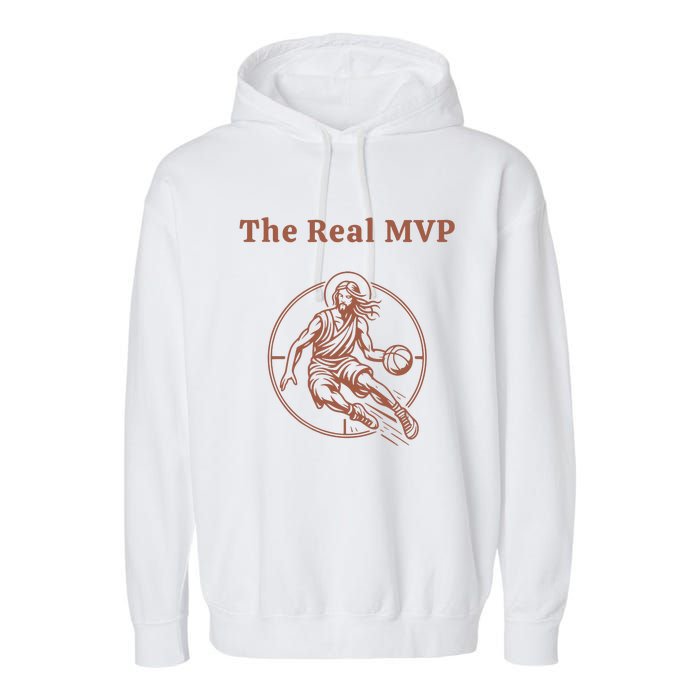 The Real Mvp Funny Jesus Garment-Dyed Fleece Hoodie