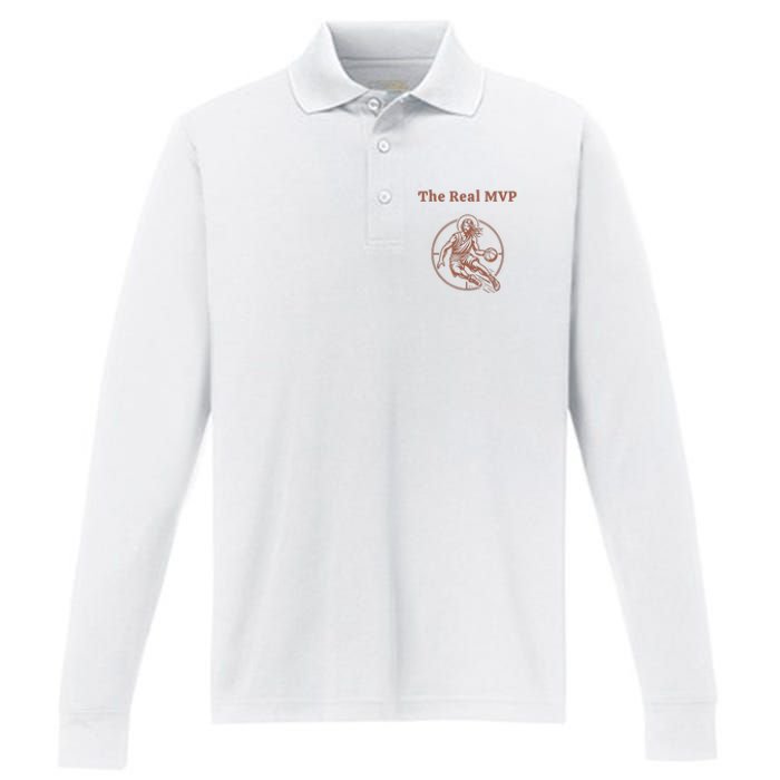 The Real Mvp Funny Jesus Performance Long Sleeve Polo