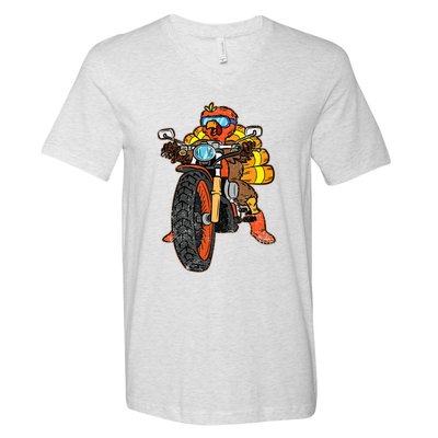 Turkey Riding Motorcycle Thanksgiving Day Cool Biker Rider V-Neck T-Shirt