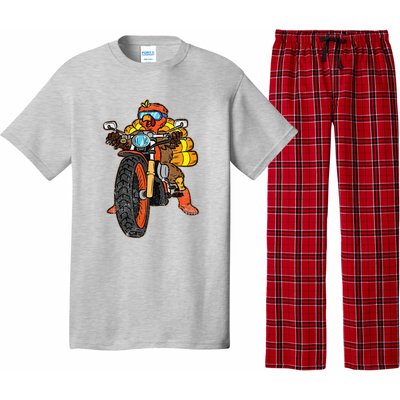 Turkey Riding Motorcycle Thanksgiving Day Cool Biker Rider Pajama Set