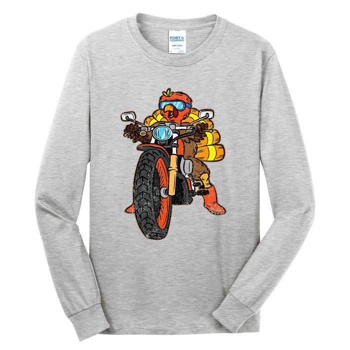 Turkey Riding Motorcycle Thanksgiving Day Cool Biker Rider Tall Long Sleeve T-Shirt