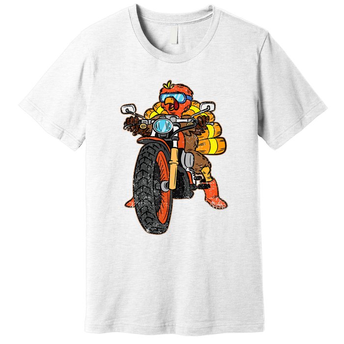 Turkey Riding Motorcycle Thanksgiving Day Cool Biker Rider Premium T-Shirt