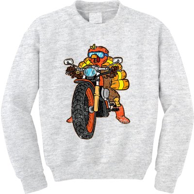 Turkey Riding Motorcycle Thanksgiving Day Cool Biker Rider Kids Sweatshirt