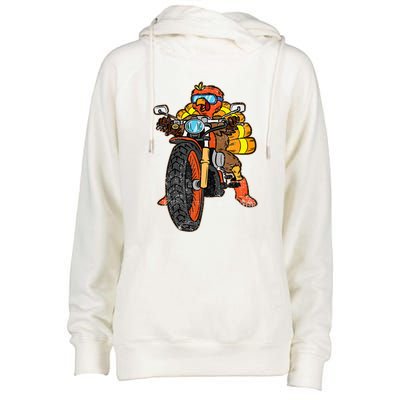 Turkey Riding Motorcycle Thanksgiving Day Cool Biker Rider Womens Funnel Neck Pullover Hood