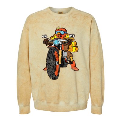 Turkey Riding Motorcycle Thanksgiving Day Cool Biker Rider Colorblast Crewneck Sweatshirt